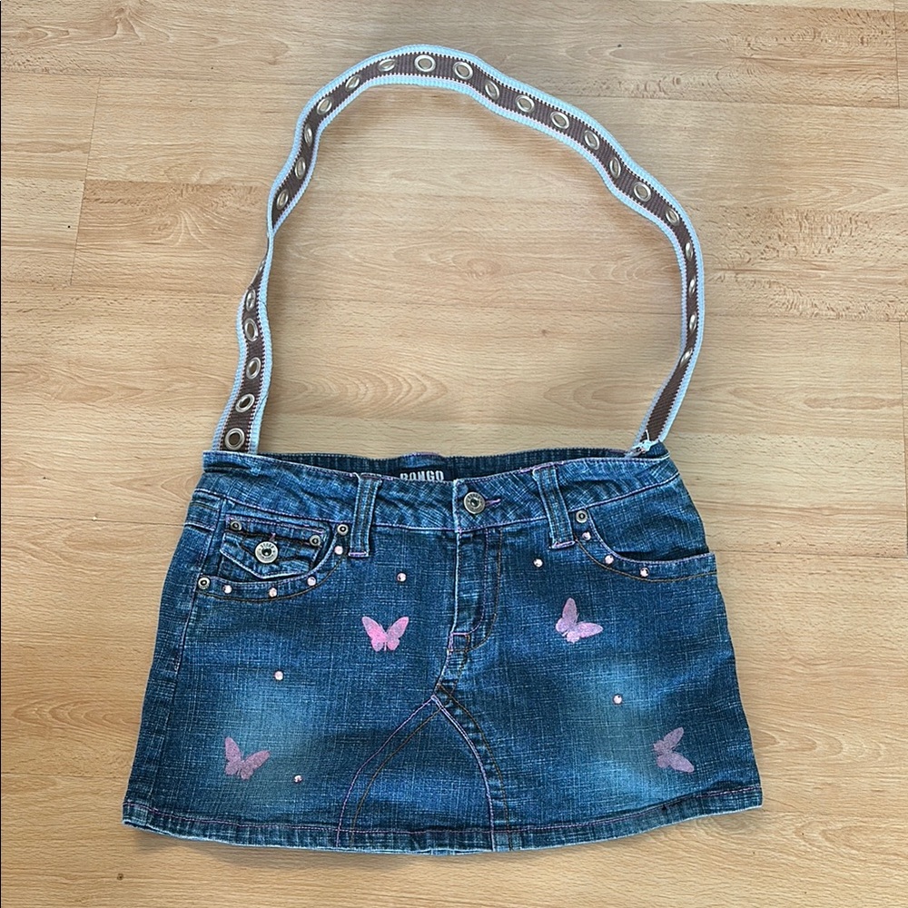 Bongo denim skirt purse with butterflies